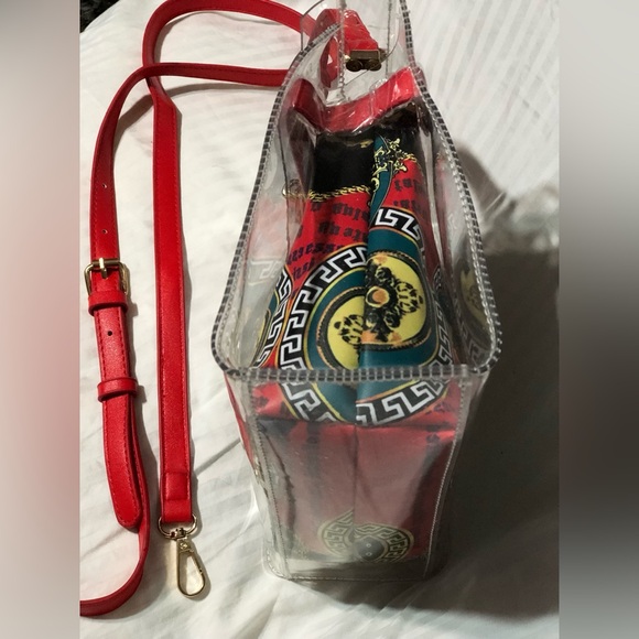 Clear Satchel w/Red Handle & Crossbody Strap & Inner Removable Cosmetic Bag NWT! - Picture 9 of 9